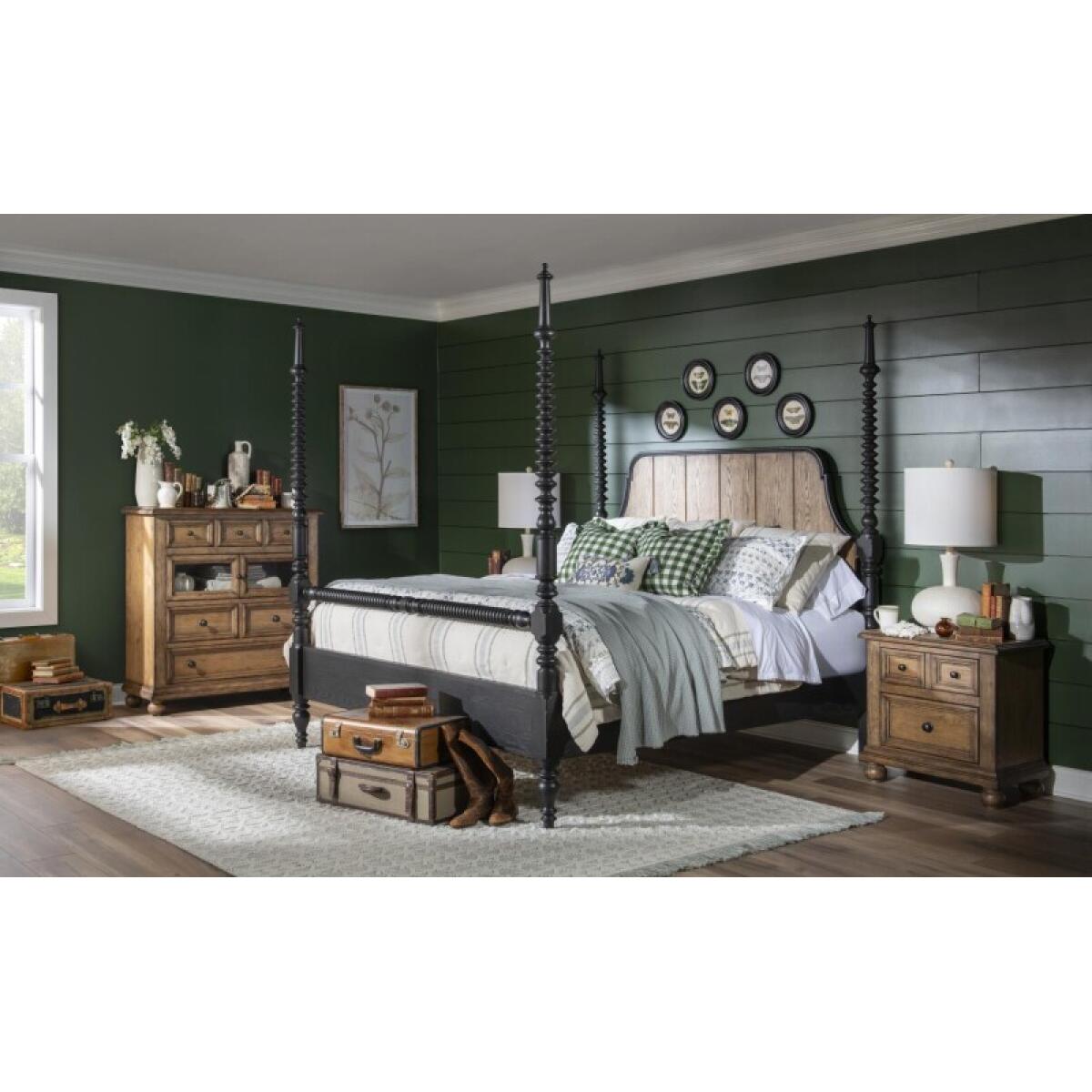 Complete Bobbin Post Bed 6/6 King Beds Barnwood Oak And Kettle Black 7