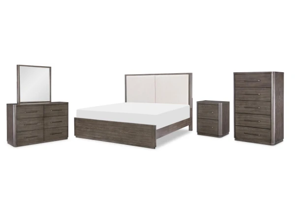 Complete Uph Panel Bed, Queen 5/0, Mirror, Dresser, Nightstand Bedroom Sets Bedroom Sets