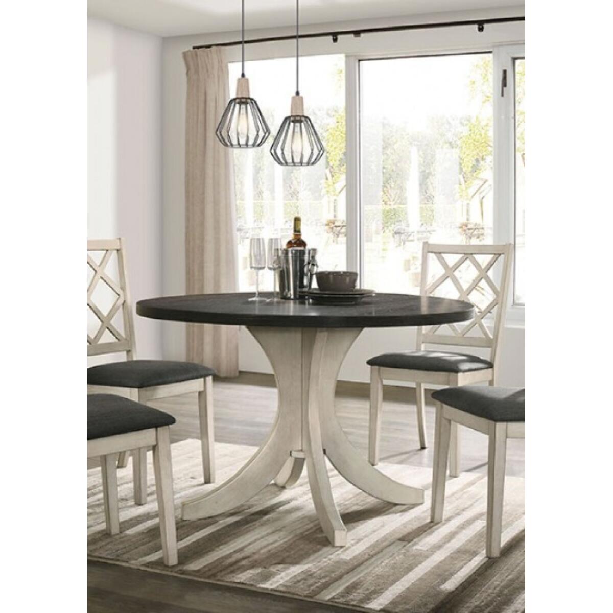 Haleigh Round Table Dining Tables Antique White/Dark Walnut 7