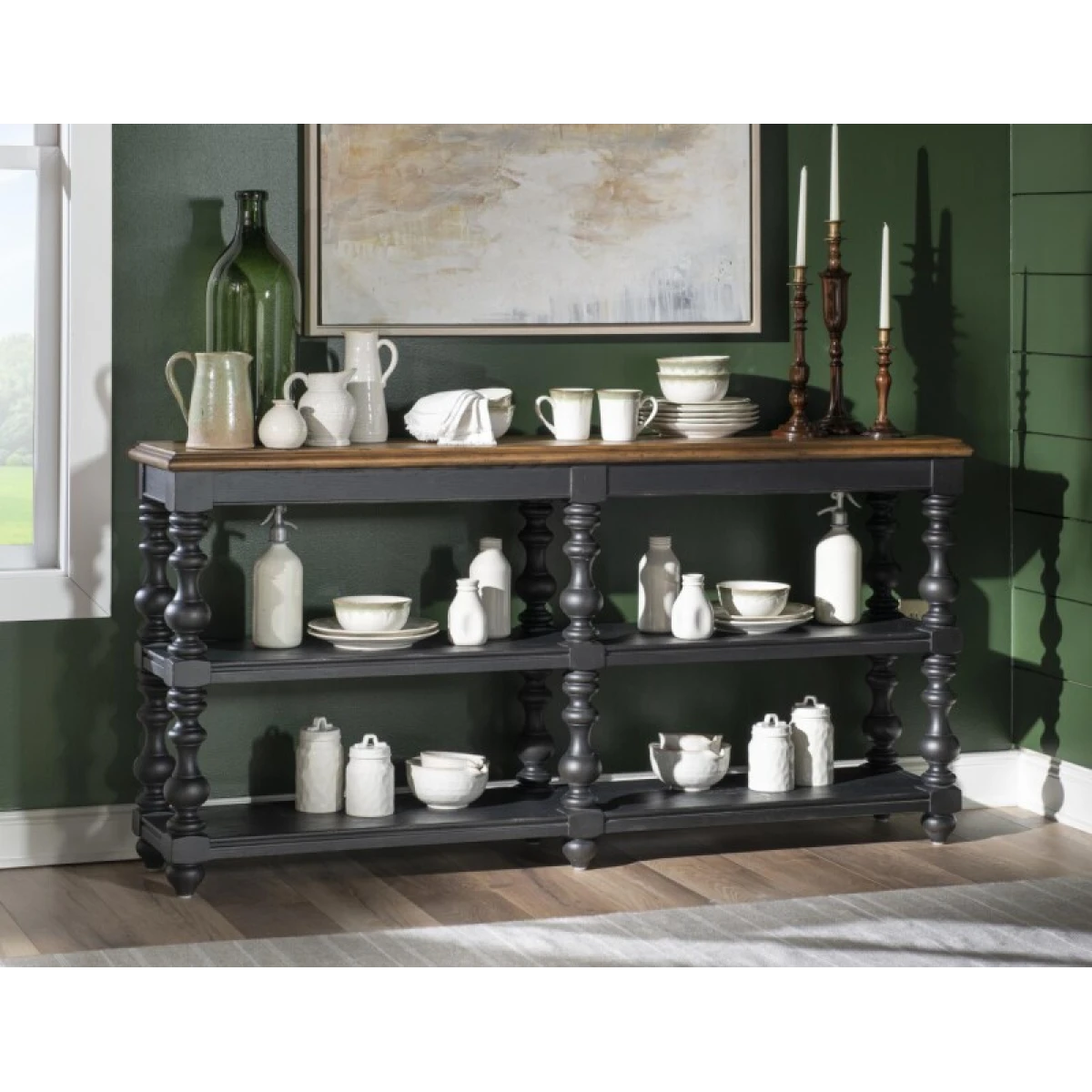 Turned Bobbin Leg Console Table Console Tables Barnwood Oak And Kettle Black 7