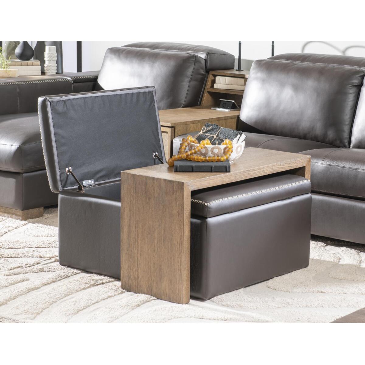 Square Storage Ottoman With Wood Top Overlay Ottomans & Poufs Brown 5