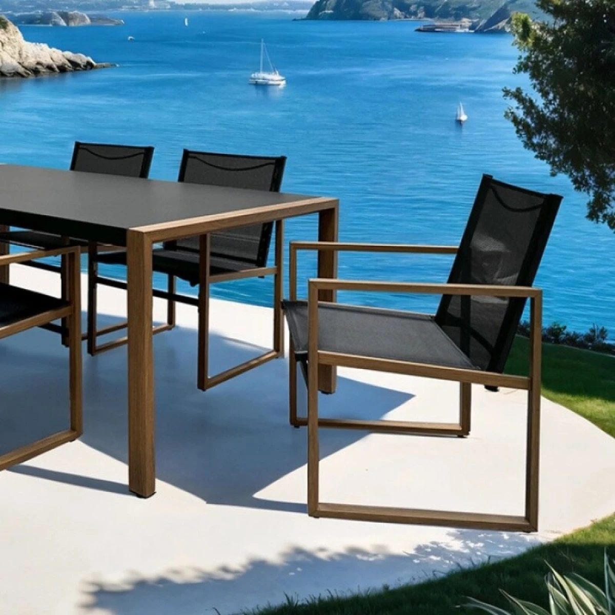 Oswego 8 Pc. Outdoor Dining Set Outdoor Sets Black/Natural 4