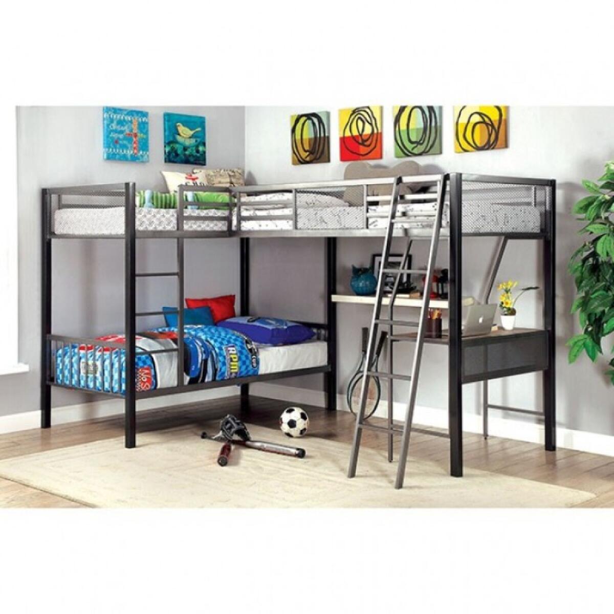 Ballarat L-shaped Triple Twin Bunk Bed Youth Beds Furniture of America 5