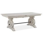 Bronwyn Wood Rectangular Dining Table Base KD Dining Table Bases Alabaster and Toasted Nutmeg and Antique Brass w/Pewter Overlay and Baja Natural Fabric