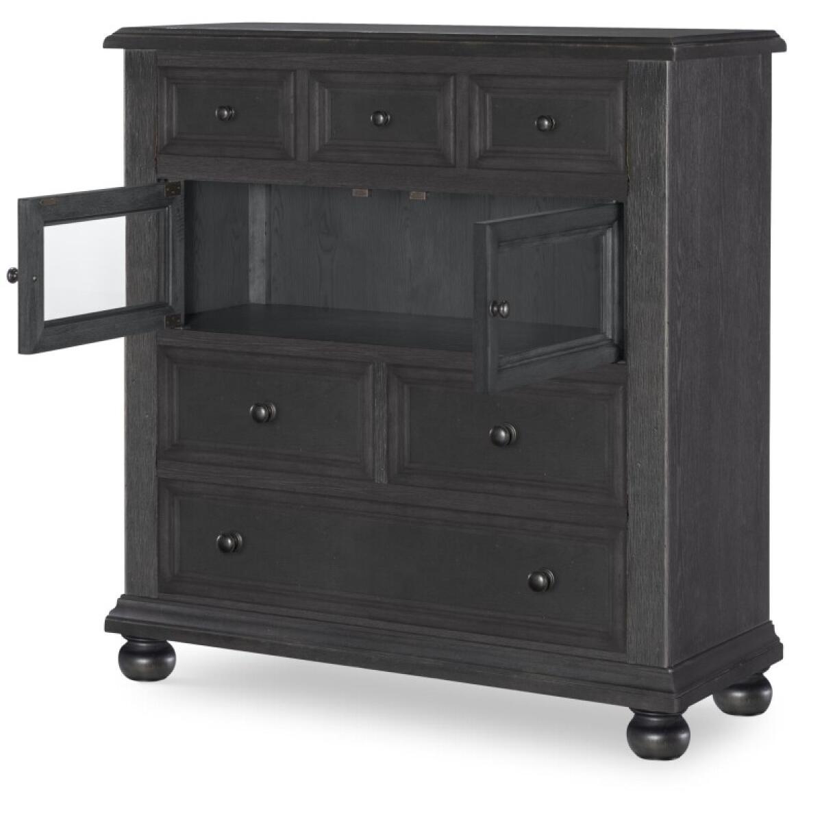 Glass Door 6 Drawer Chest Chests Black 5