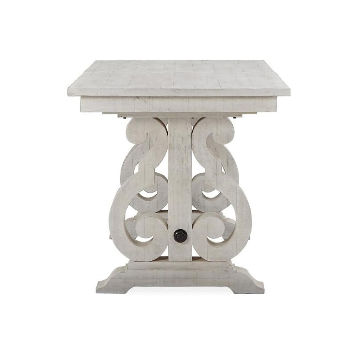 Bronwyn Rectangular Counter Height Table Dining Tables Alabaster, Toasted Nutmeg, Antique Brass w/Pewter Overlay, Baja Natural Fabric 8