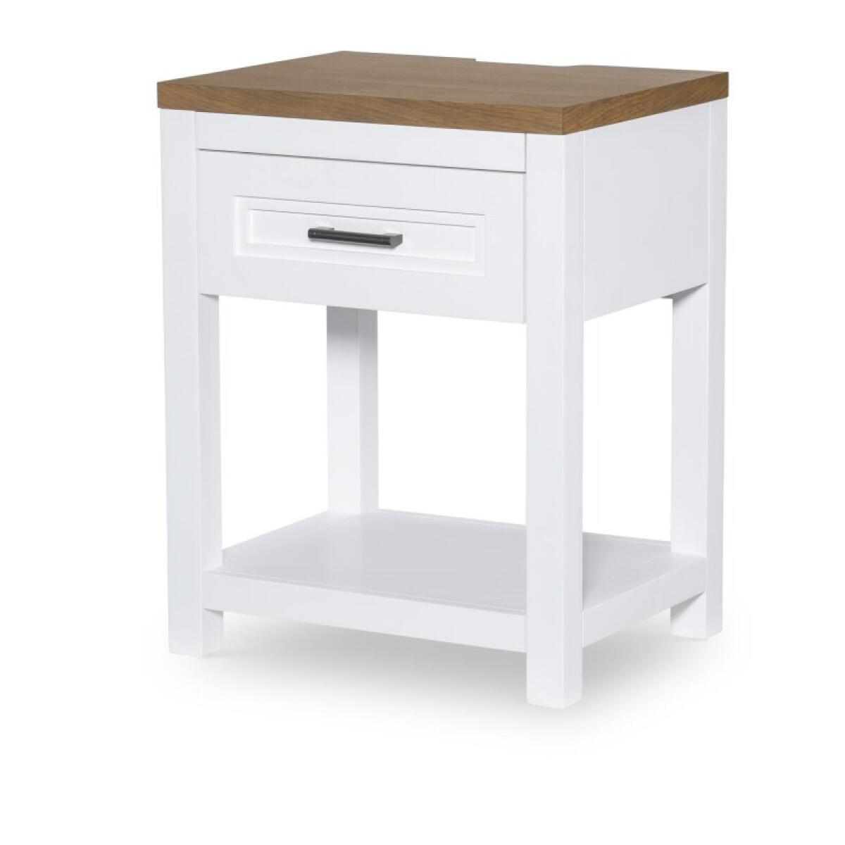 Open Nightstand Nightstands Harvest Oak Tops, Natural White Base, Aged Black Accents 4