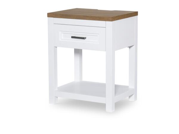 Open Nightstand Nightstands Harvest Oak Tops, Natural White Base, Aged Black Accents