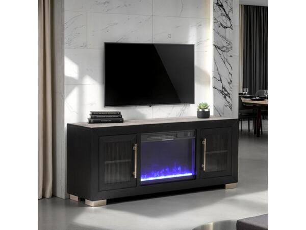 Ashbourne 60″ TV Stand w/ Fire Place Entertainment Stands Black