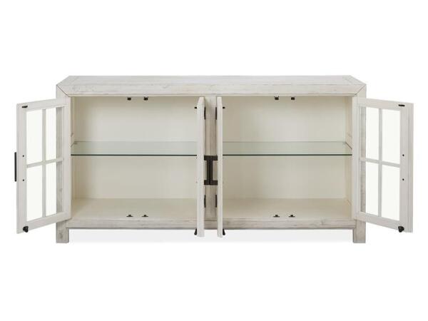 Bronwyn Buffet Curio Dining Storage Alabaster, Toasted Nutmeg, Antique Brass w/Pewter Overlay, Baja Natural Fabric 17