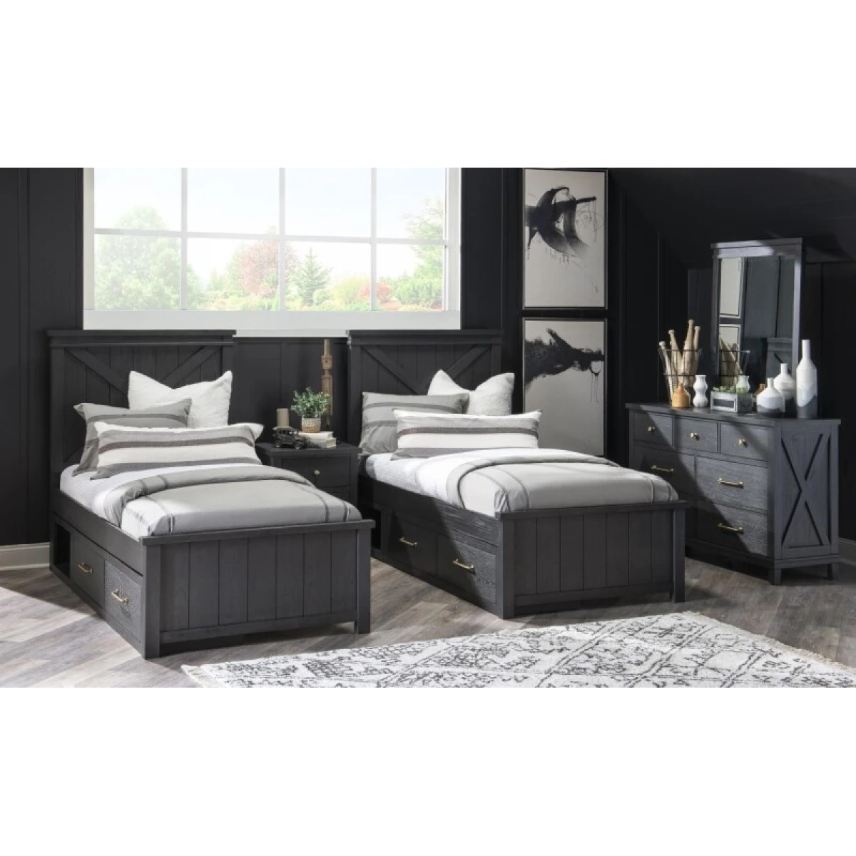 Complete Panel Bed Twin 33 Black Finish Youth Beds Black 5