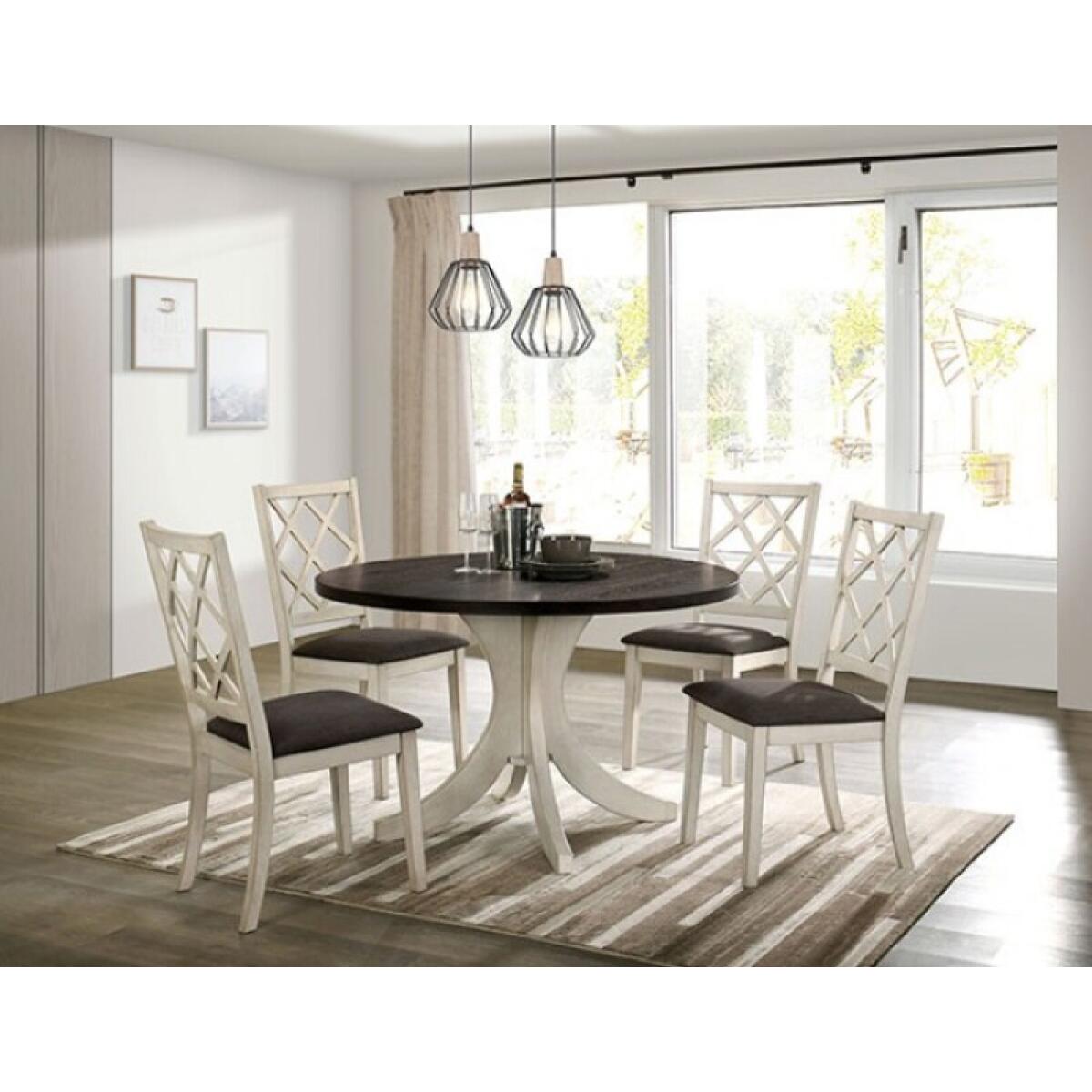 Haleigh Round Table Dining Tables Antique White/Dark Walnut 5
