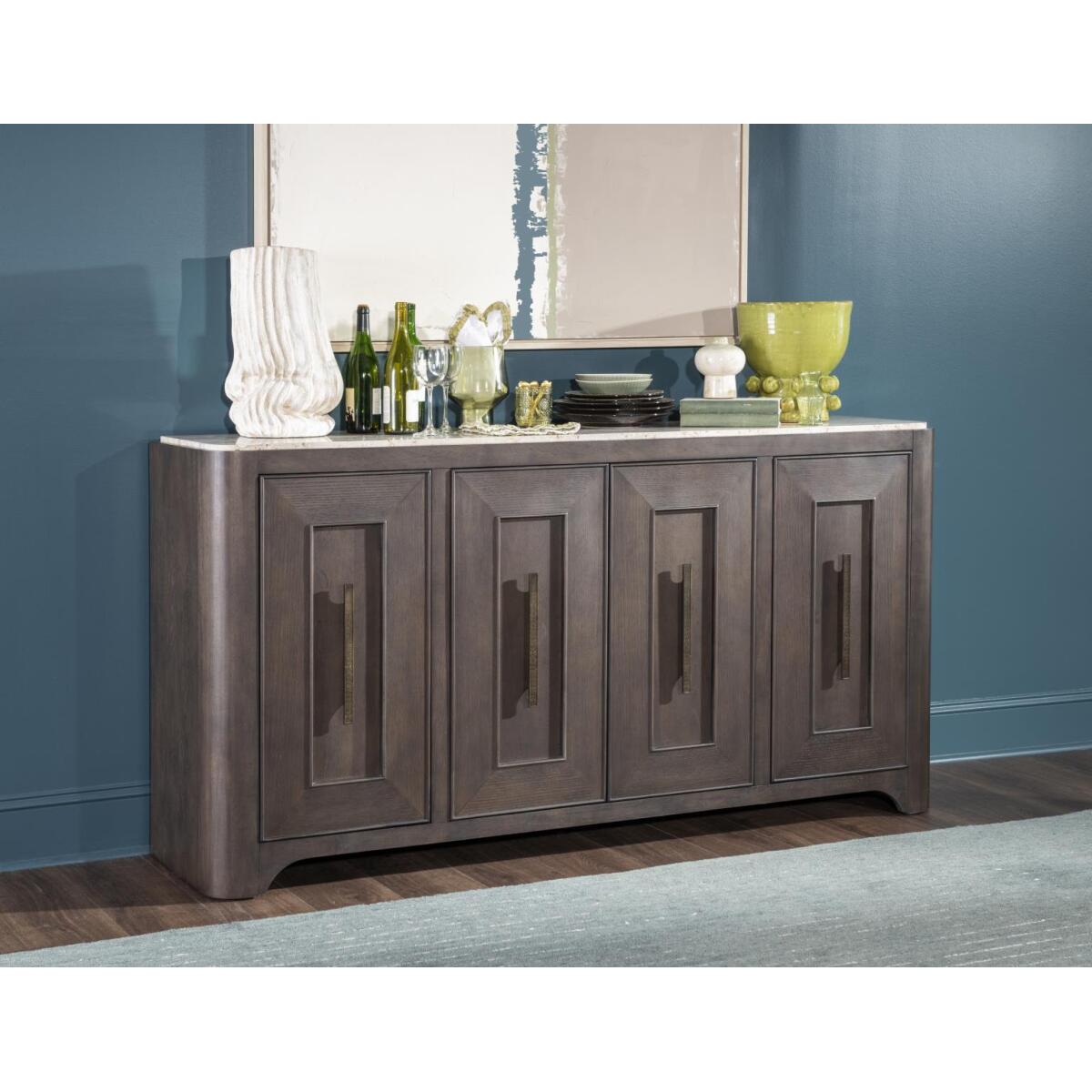 Credenza With Stone Top Dining Storage Brown 7
