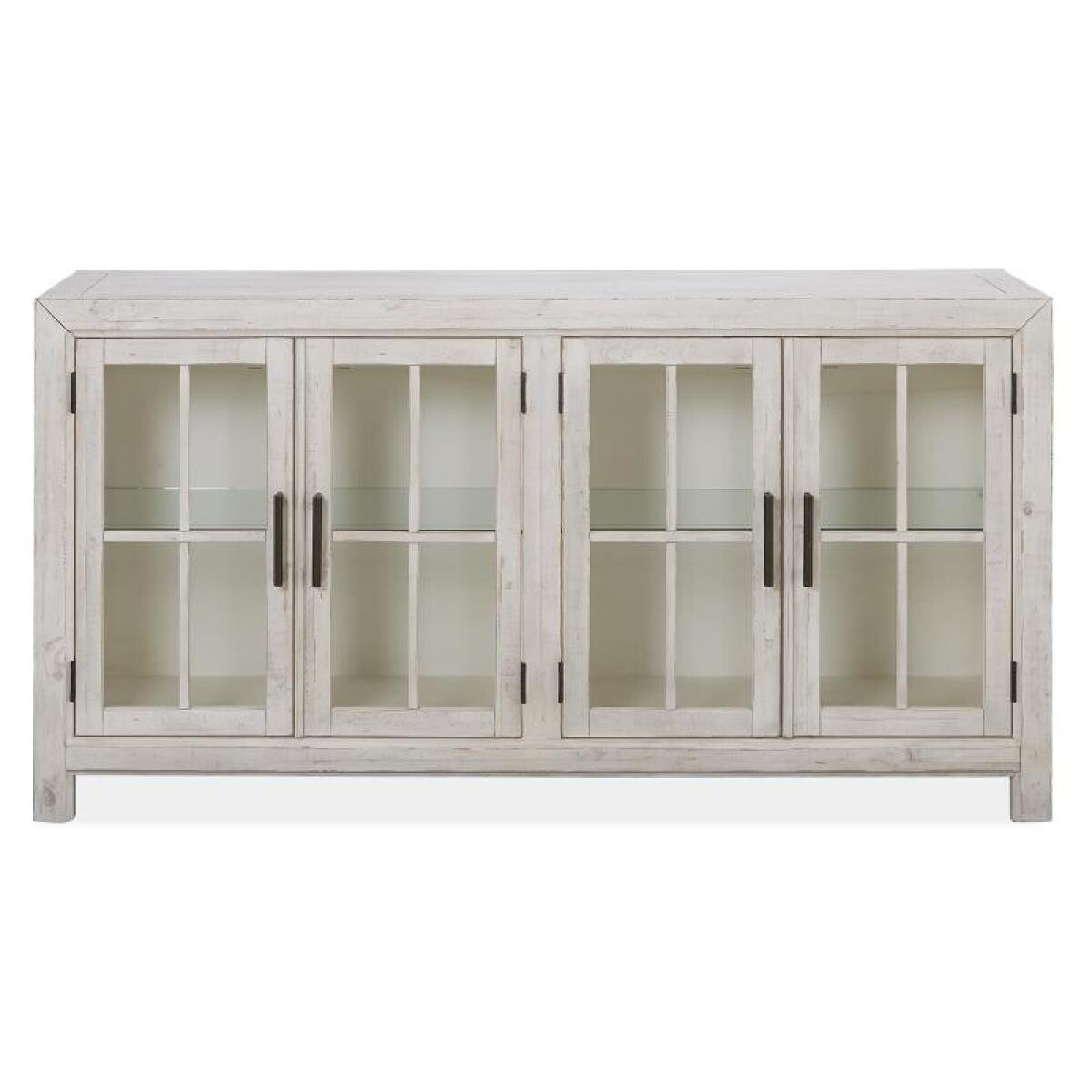 Bronwyn Buffet Curio Dining Storage Alabaster, Toasted Nutmeg, Antique Brass w/Pewter Overlay, Baja Natural Fabric 4