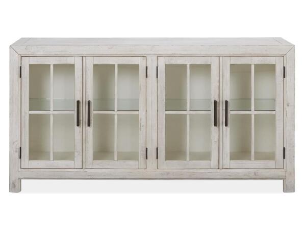 Bronwyn Buffet Curio Dining Storage Alabaster, Toasted Nutmeg, Antique Brass w/Pewter Overlay, Baja Natural Fabric