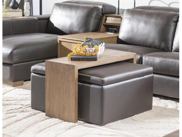 Square Storage Ottoman With Wood Top Overlay Ottomans & Poufs Brown