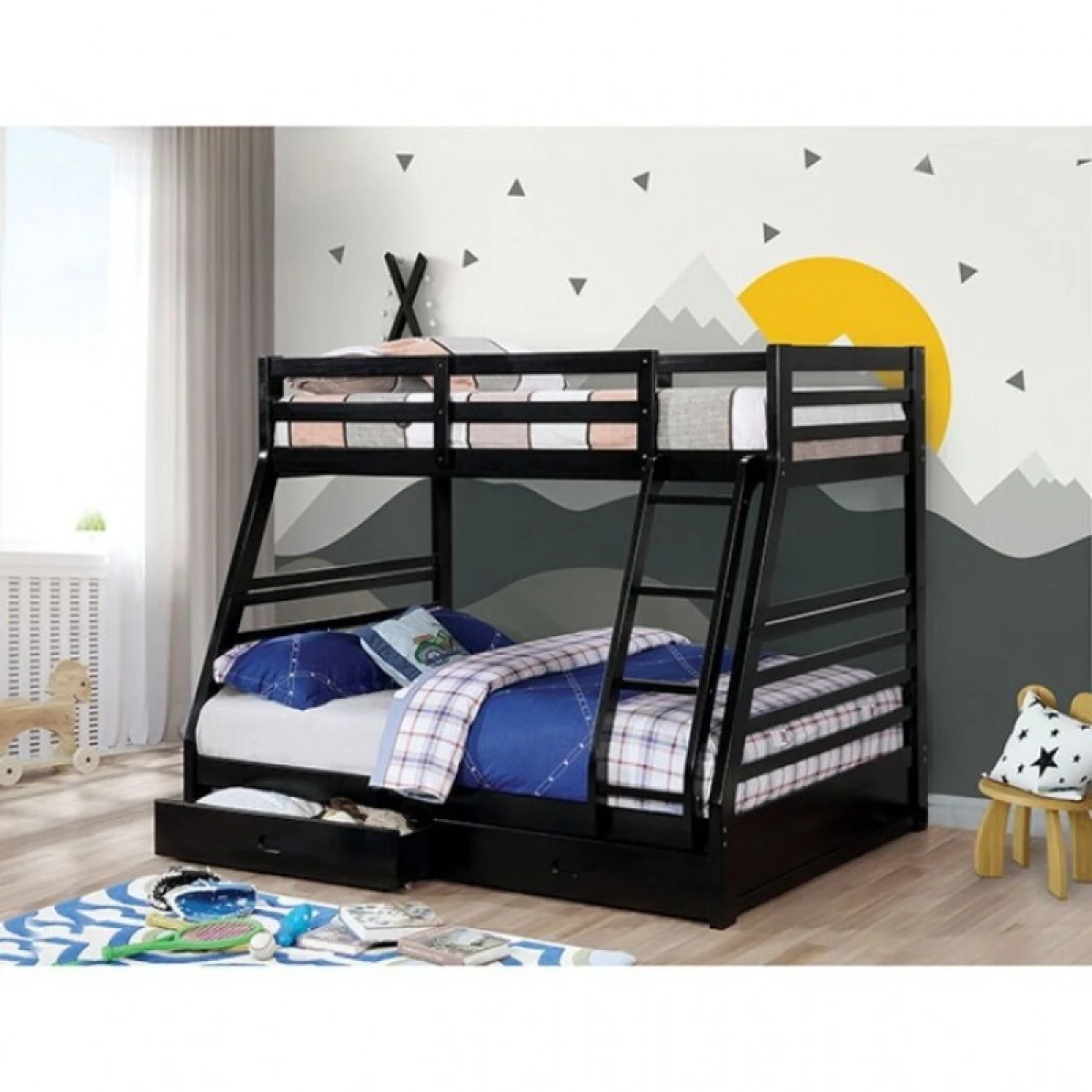 California Twin/Full Bunk Bed Youth Beds Black 5