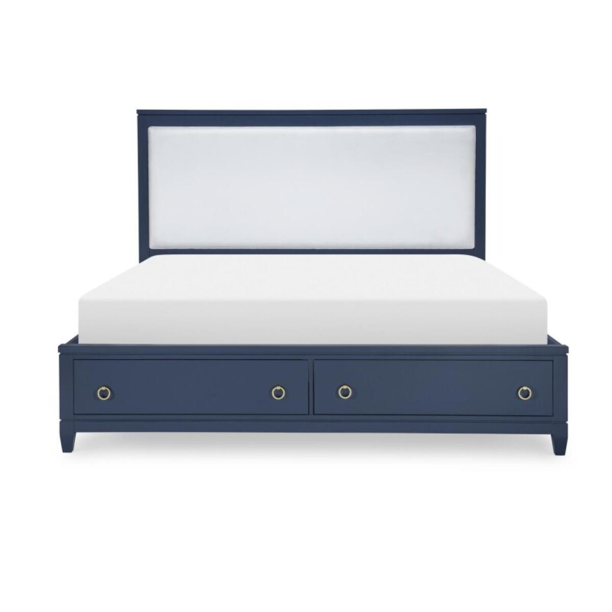 Complete Upholstered Bed W Storage King 6/0 Blue Finish - Image 4
