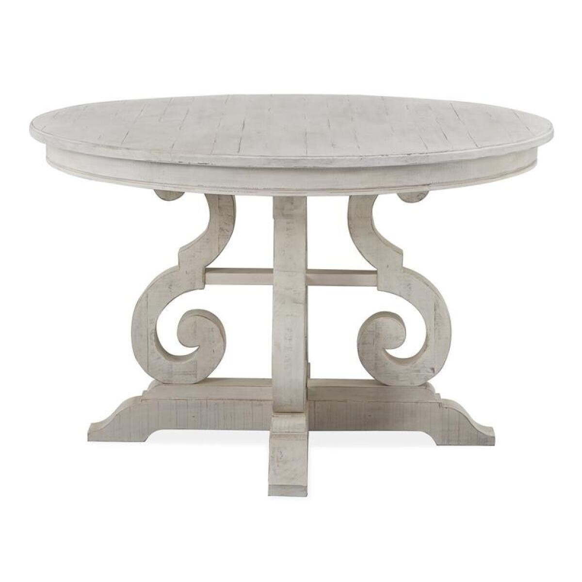 Bronwyn 48″ Round Dining Table Dining Tables Alabaster, Toasted Nutmeg, Antique Brass w/Pewter Overlay, Baja Natural Fabric 7