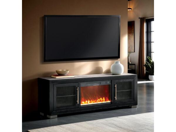 Ashbourne 72″ TV Stand w/ Fire Place Entertainment Stands Black