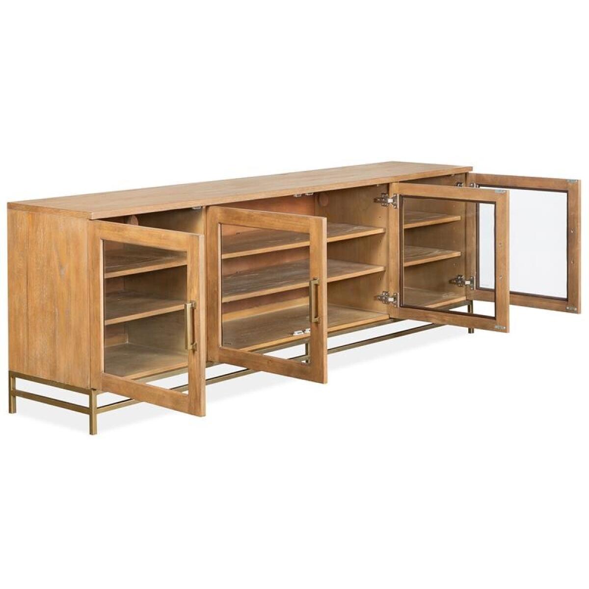 Lindon Large Console Entertainment Stands Belgian Wheat and Coffee Bean, Burnished Brass, Clear Glass 9