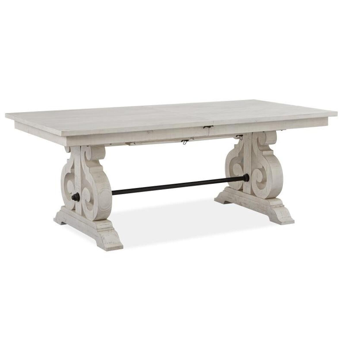 Bronwyn Wood Rectangular Dining Table Base KD Dining Table Bases Alabaster and Toasted Nutmeg and Antique Brass w/Pewter Overlay and Baja Natural Fabric 4