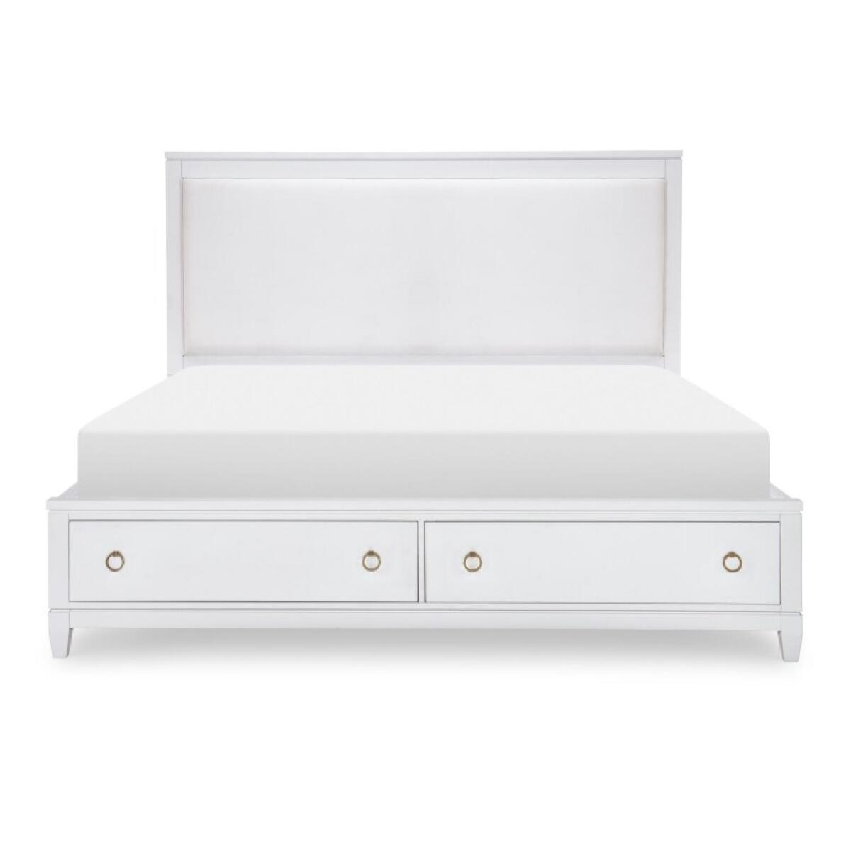 Complete Upholstered Bed W Storage Queen 5/0 White Finish Beds Beds 5