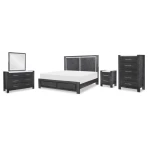 Complete Panel Bed, Queen 5/0, Mirror, Dresser, Chest