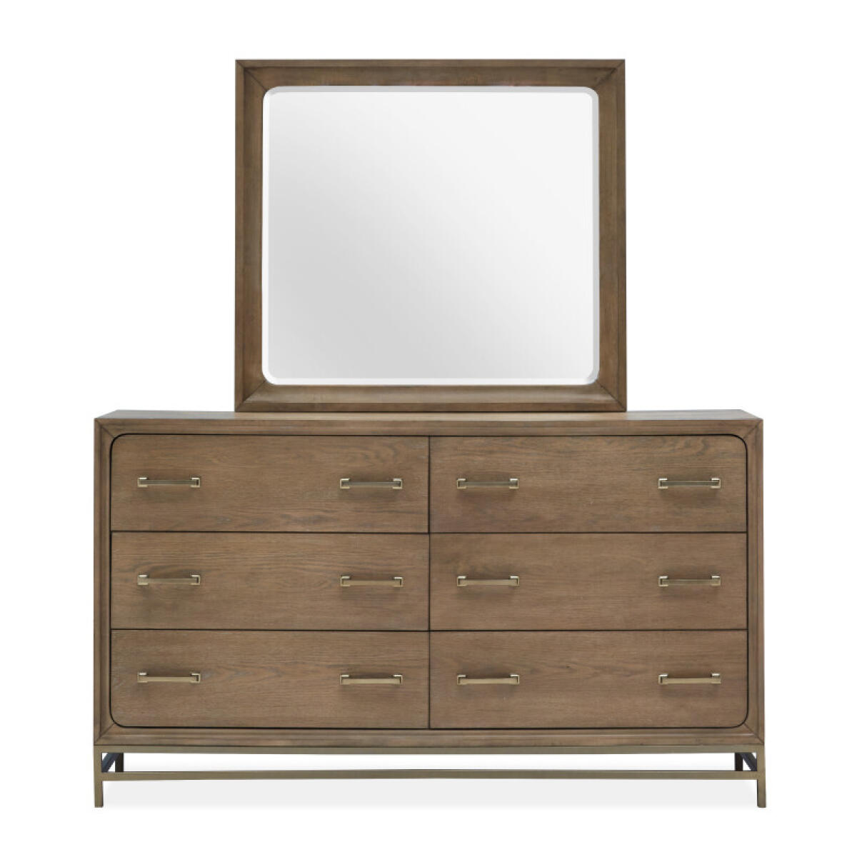Double Drawer Dresser with Landscape Mirror Dressers Belgian Wheat and Coffee Bean and Burnished Brass and Sauve Blanco Fabric and Sauve Pebble Fabric 6