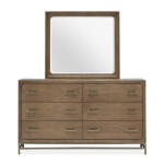 Double Drawer Dresser with Landscape Mirror Dressers Belgian Wheat and Coffee Bean and Burnished Brass and Sauve Blanco Fabric and Sauve Pebble Fabric 11