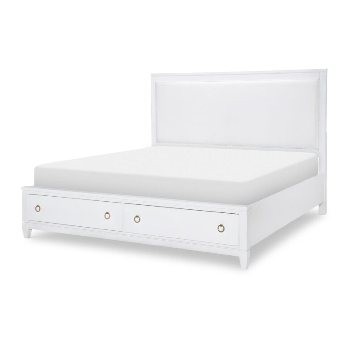 Complete Upholstered Bed W Storage Queen 5/0 White Finish Beds Beds 4