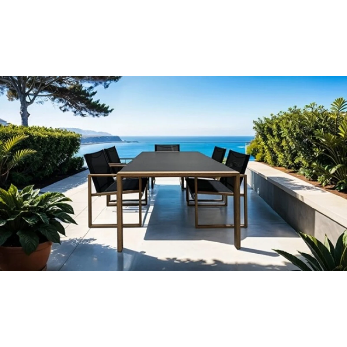 Oswego 8 Pc. Outdoor Dining Set Outdoor Sets Black/Natural 7