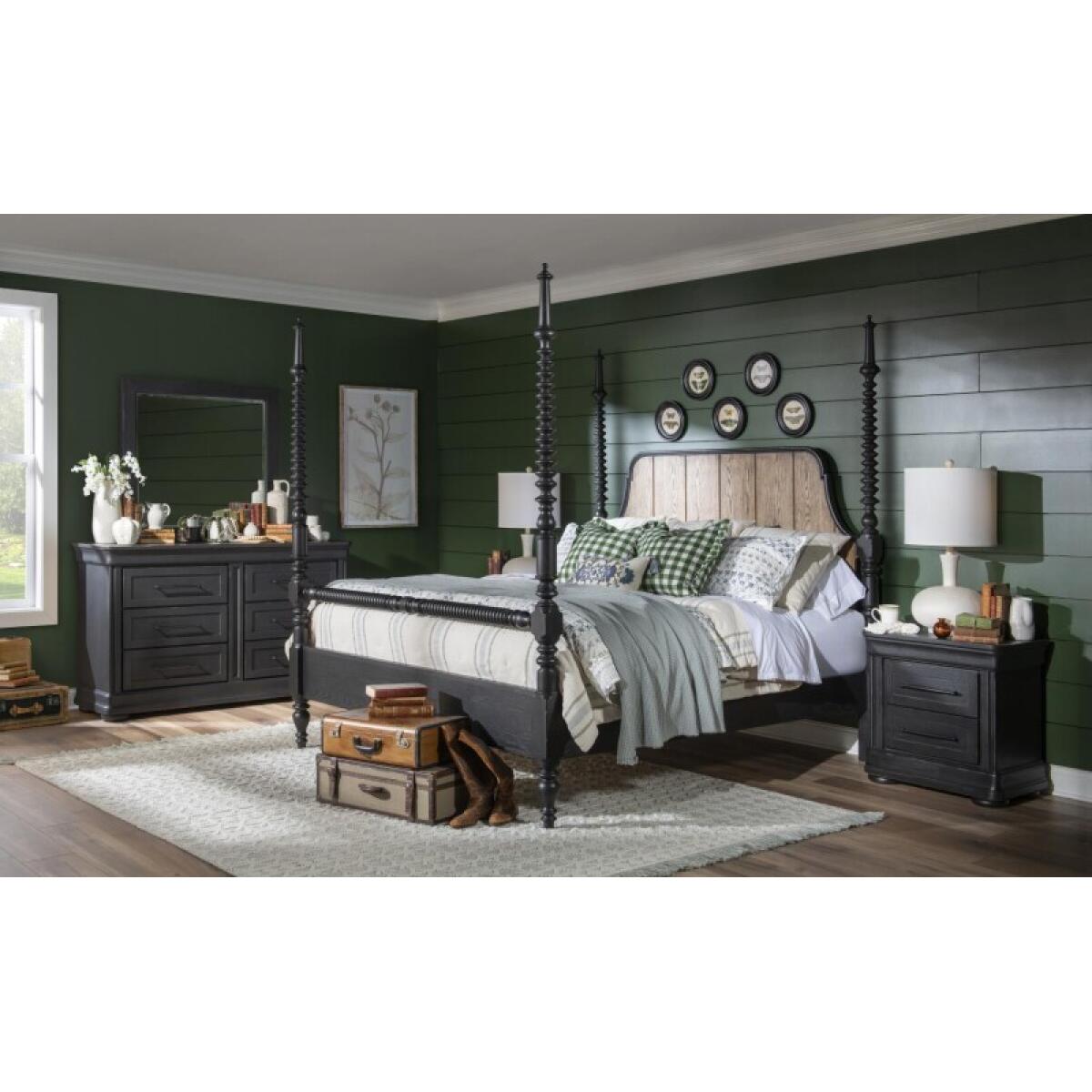 Complete Bobbin Post Bed 6/6 King Beds Barnwood Oak And Kettle Black 9