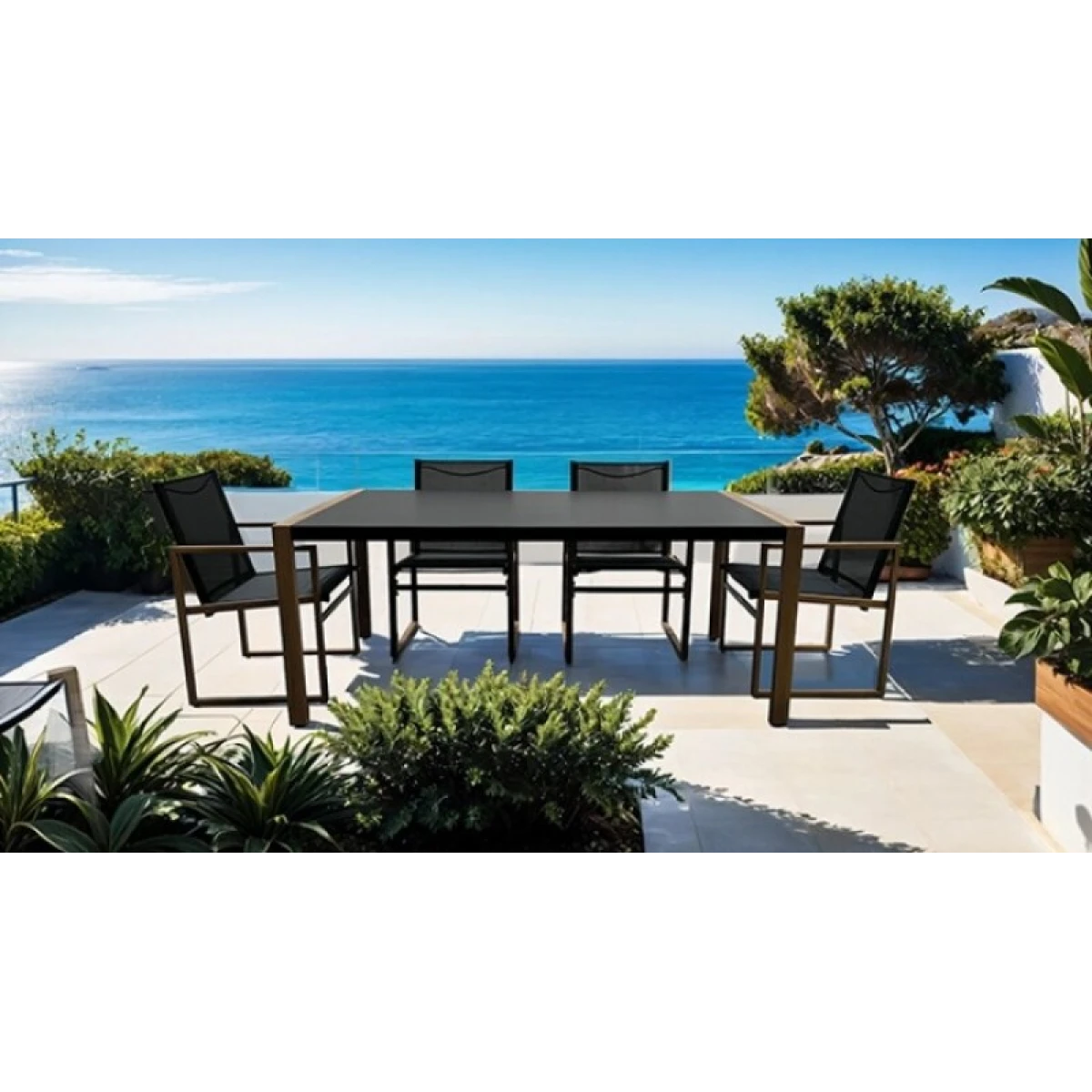 Oswego 8 Pc. Outdoor Dining Set Outdoor Sets Black/Natural 6