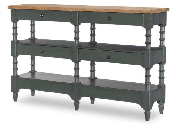 Turned Leg Console Storage Table 4 Drw Console Tables Barnwood Oak And Mallard Green