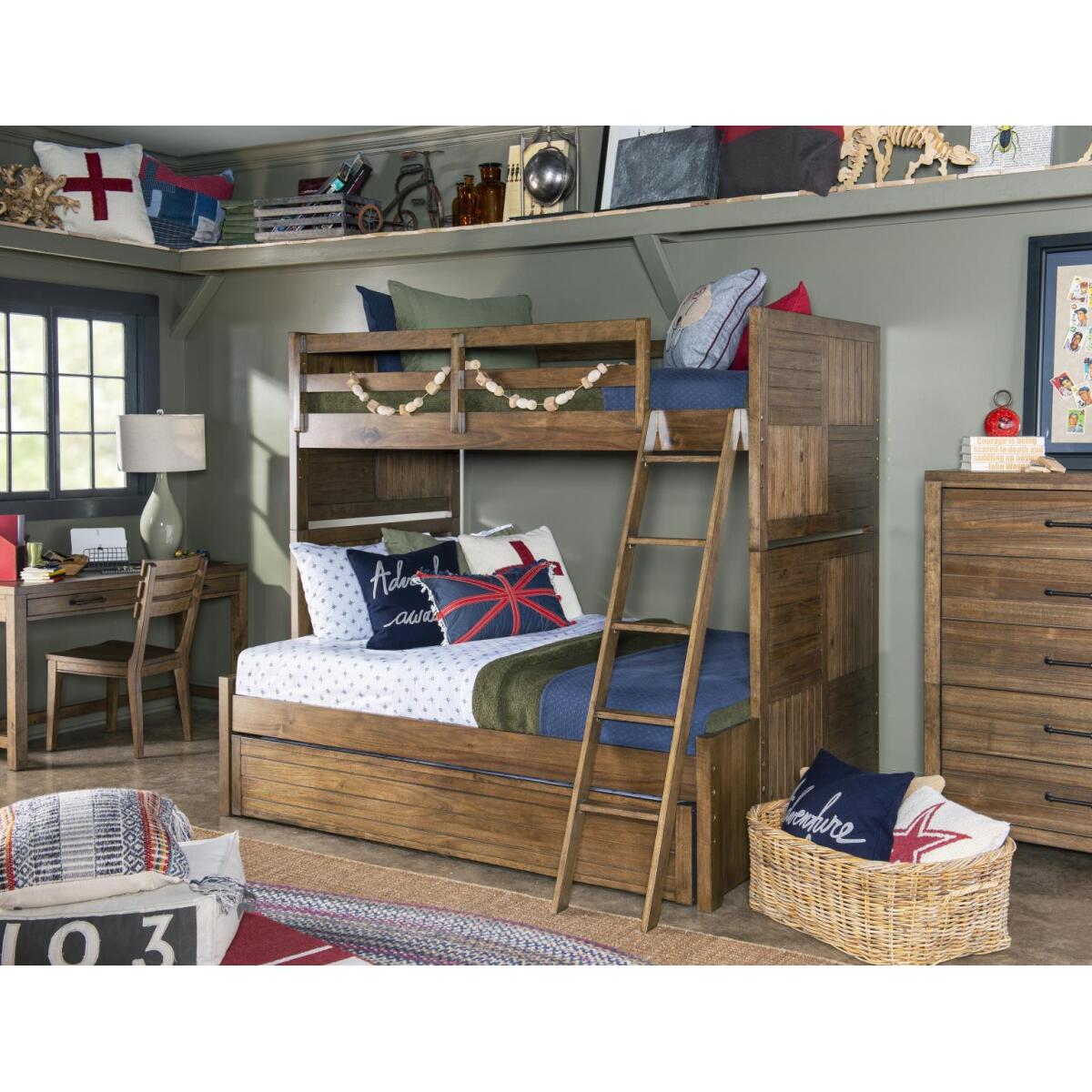 Complete Twin Over Full Bunk Set Brown Finish Youth Beds Brown 6