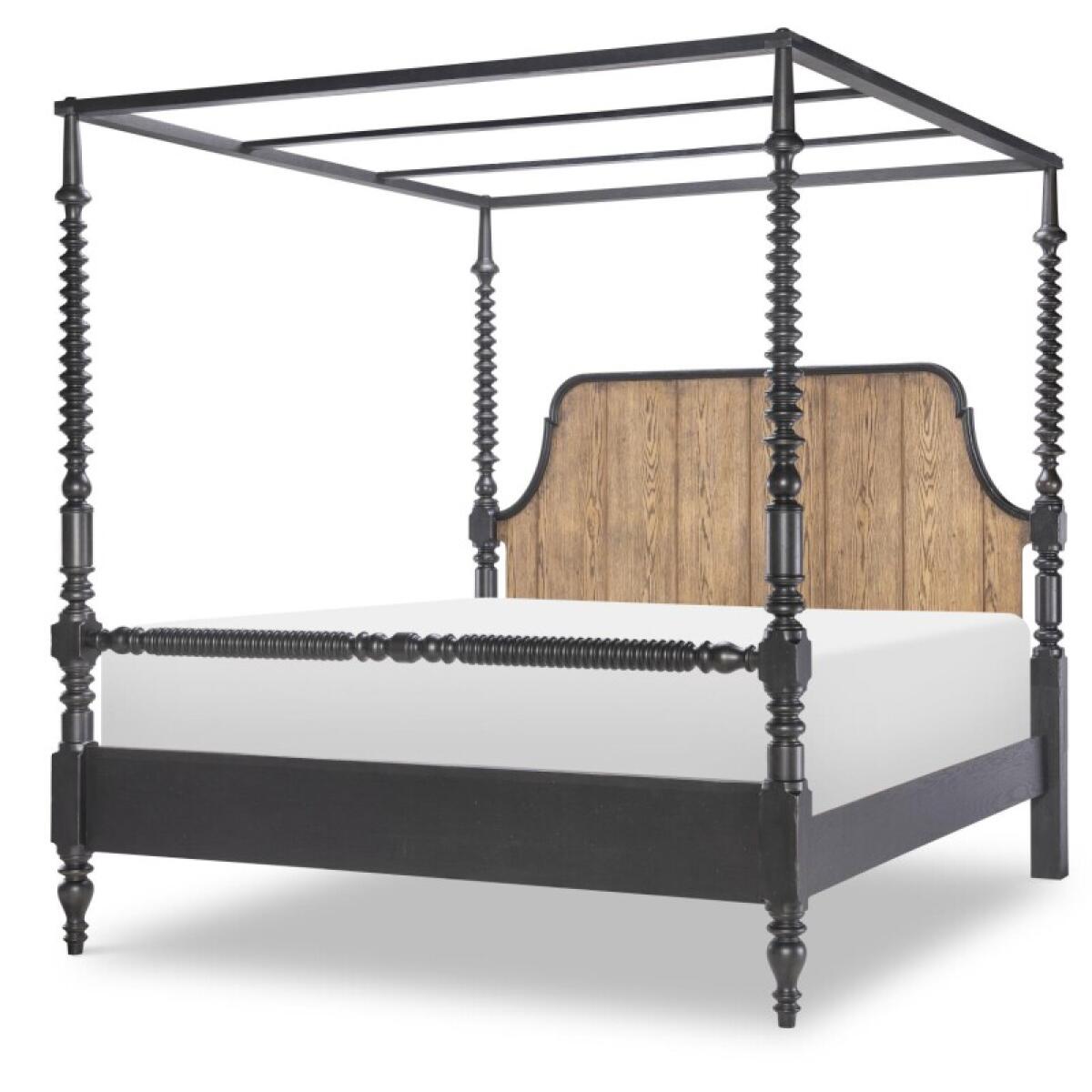 Complete Bobbin Post Canopy Bed 6/6 King Beds Barnwood Oak And Kettle Black 4