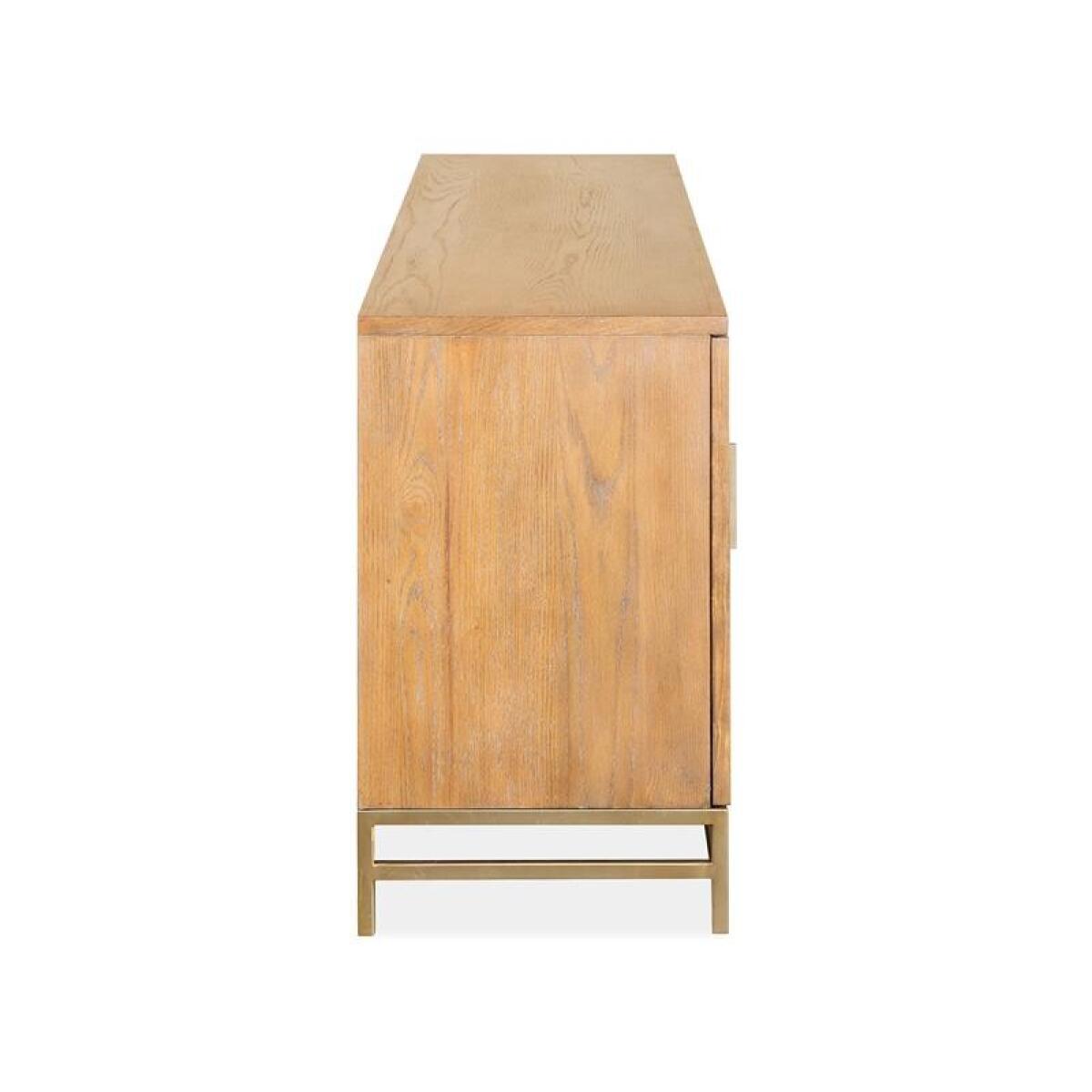 Lindon Large Console Entertainment Stands Belgian Wheat and Coffee Bean, Burnished Brass, Clear Glass 6