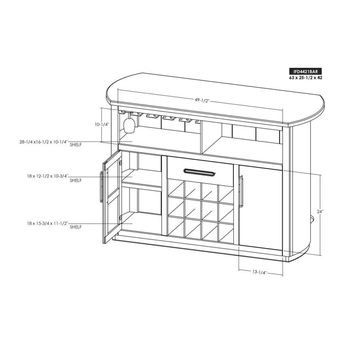 1-Drawer, 2-Door Bar with Wine Grid - Balam - Image 11