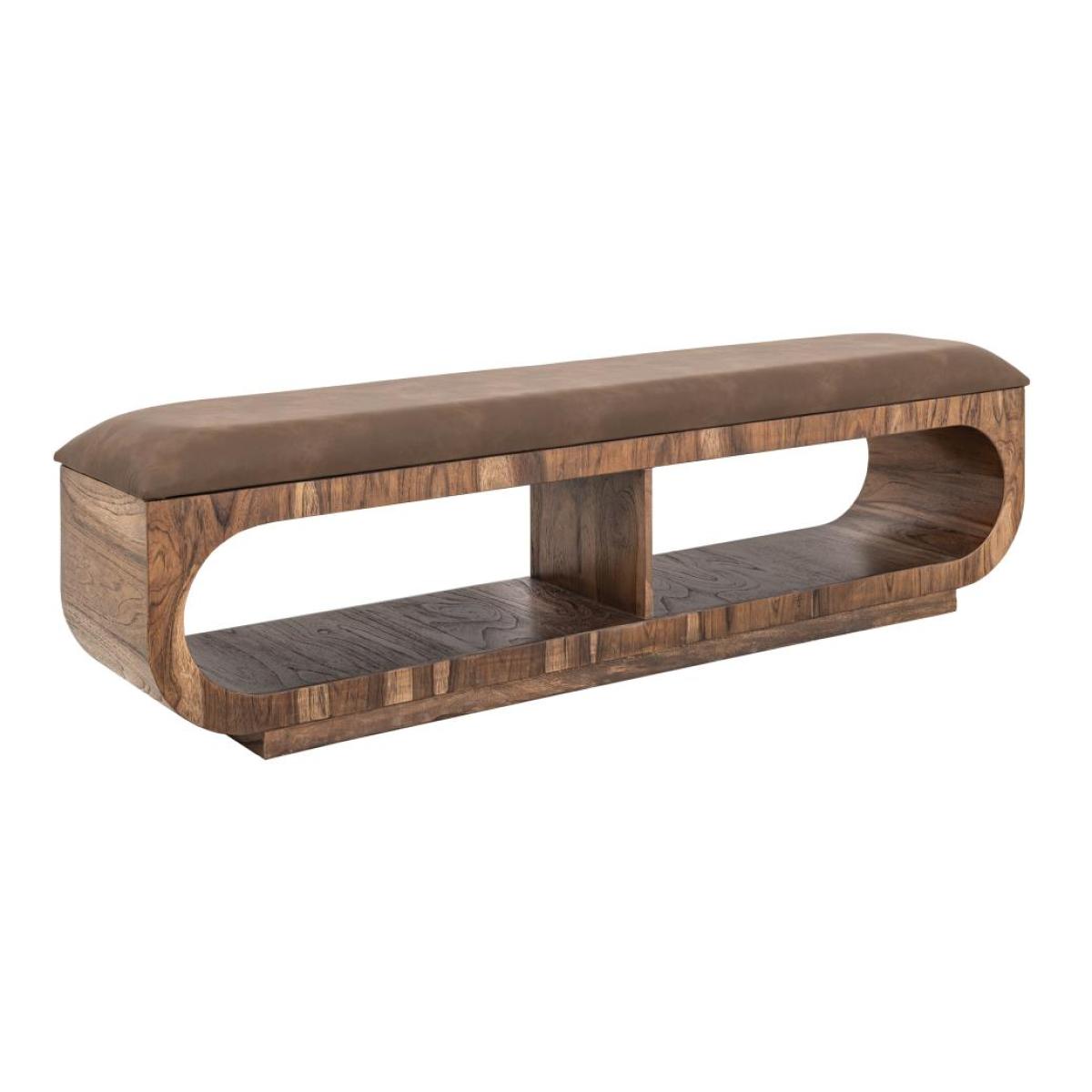 Upholstered Seat Bench with Two Open Shelves – Balam Chairs & Benches Brown 5