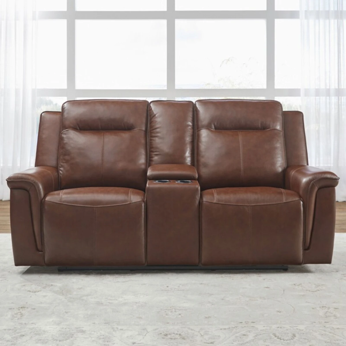 Avery Loveseat w/Console P2 - Cognac - Image 2
