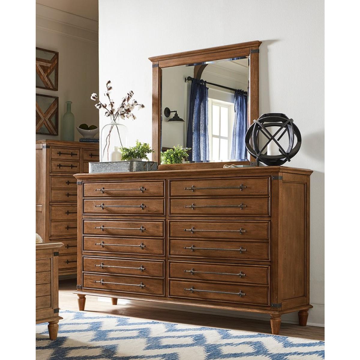 Farmhouse Chic Collection - Six Drawer Dresser in Bourbon and Mirror - BD42-9006 - Image 2