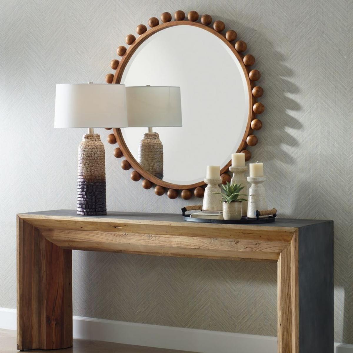 Cyra Wood Round Mirror, Walnut - Image 5