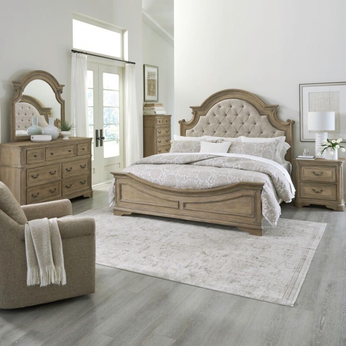 Magnolia Manor King Uph Bed, Dresser & Mirror, Chest, Night Stand - Image 2