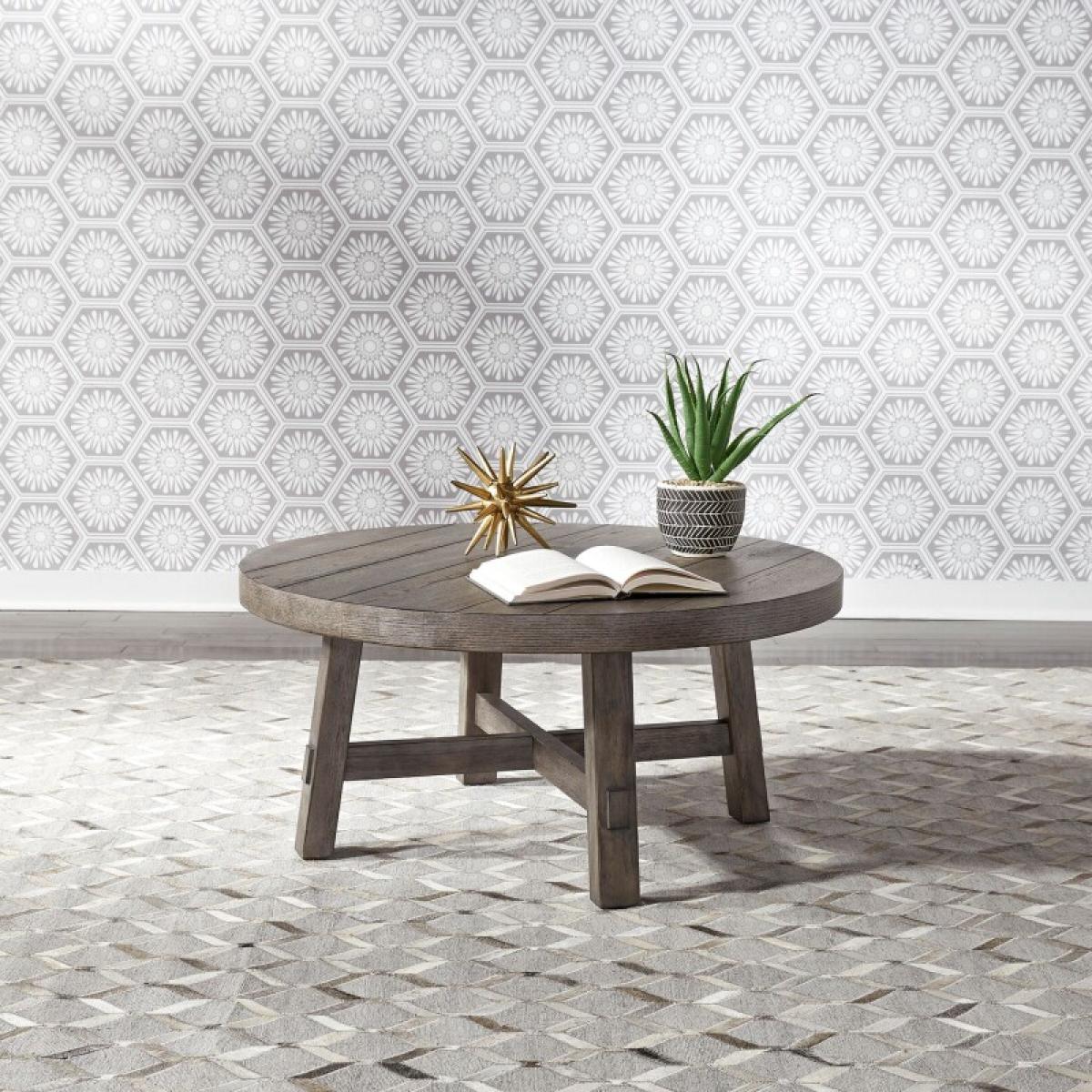 0a4825a39ff624d9fa12c1702d7ba142 Modern Farmhouse Splay Leg Round Cocktail Table - Image 1