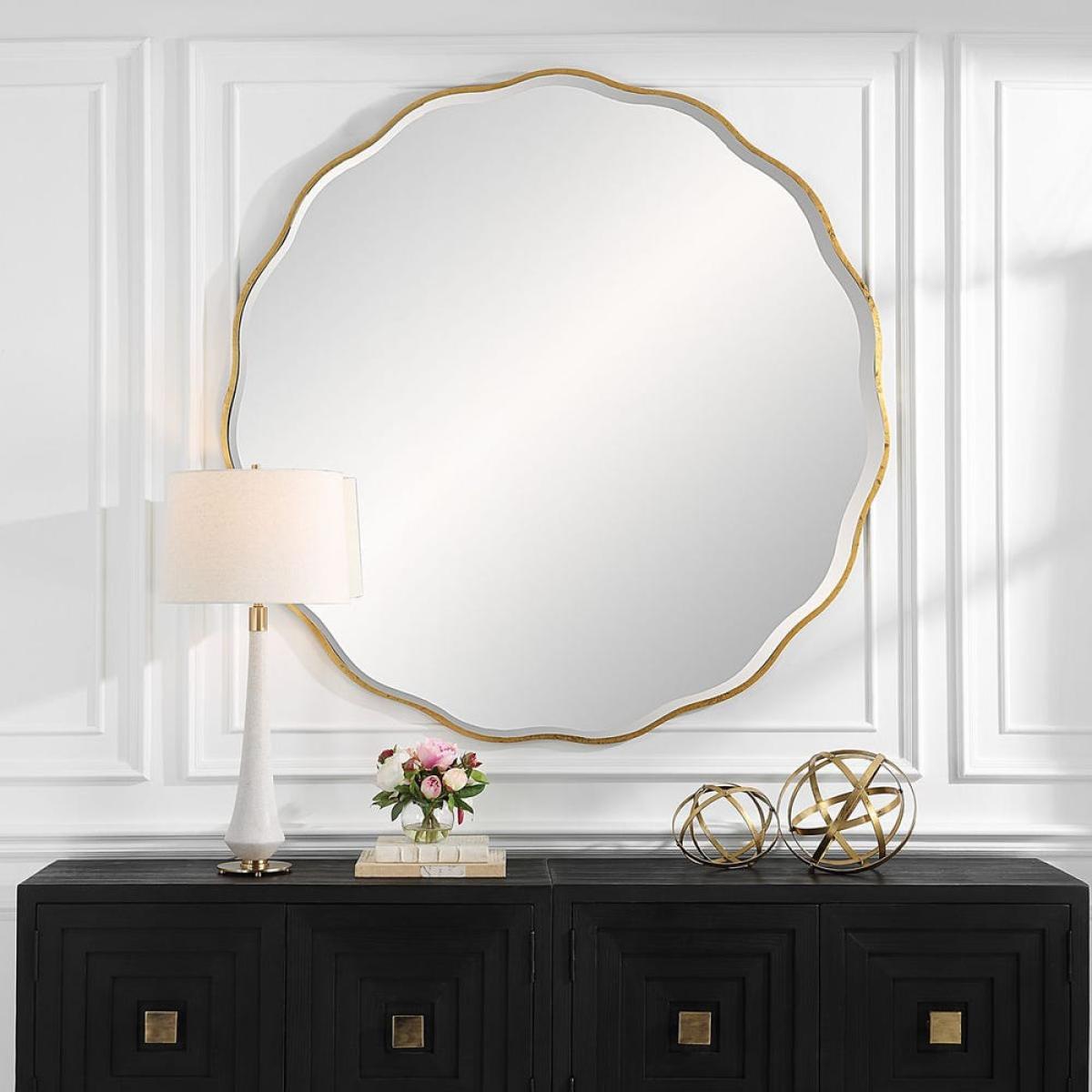 Aneta Large Round Mirror, Gold - Image 7