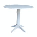 Dining Essentials - 42" Drop Leaf Pedestal Table Top w/36" Transitional Pedestal w/Extension in Pure White