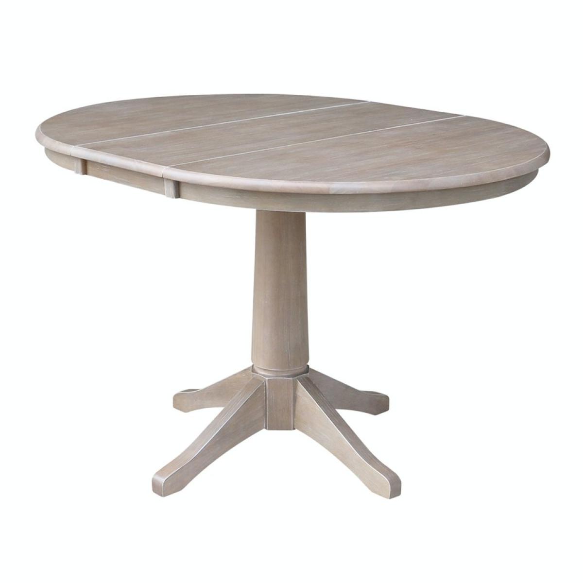 Dining Essentials - 36" Extension Table Top w/30"H Transitional Pedestal in Taupe Gray - Image 2