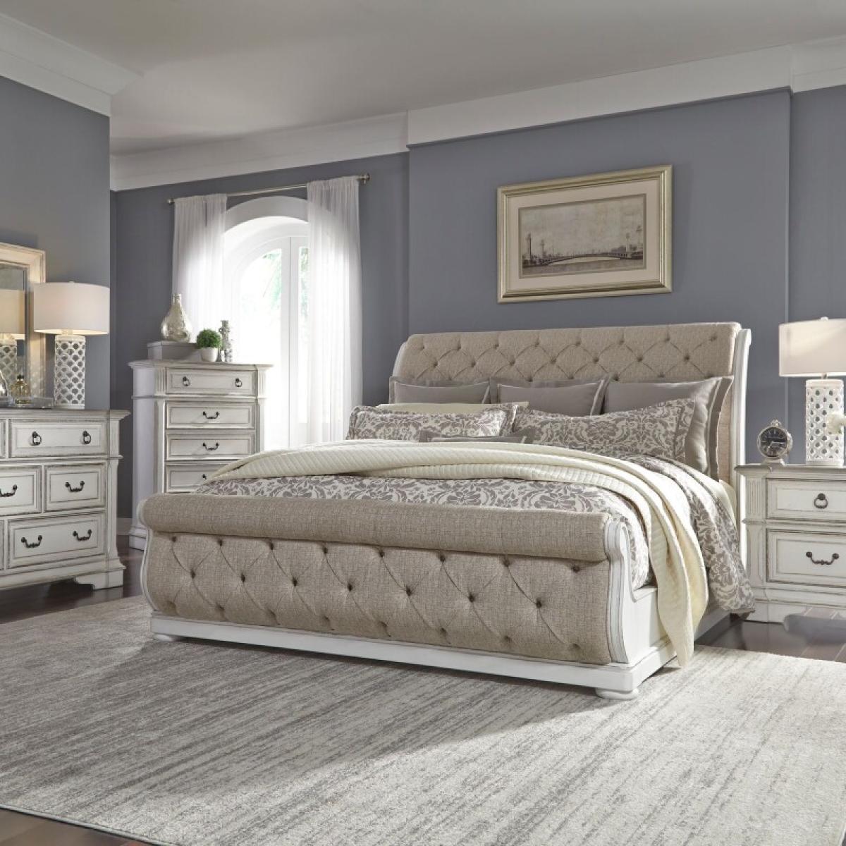 King Uph Sleigh Bed, Dresser & Mirror, Chest, Night Stand - Image 2