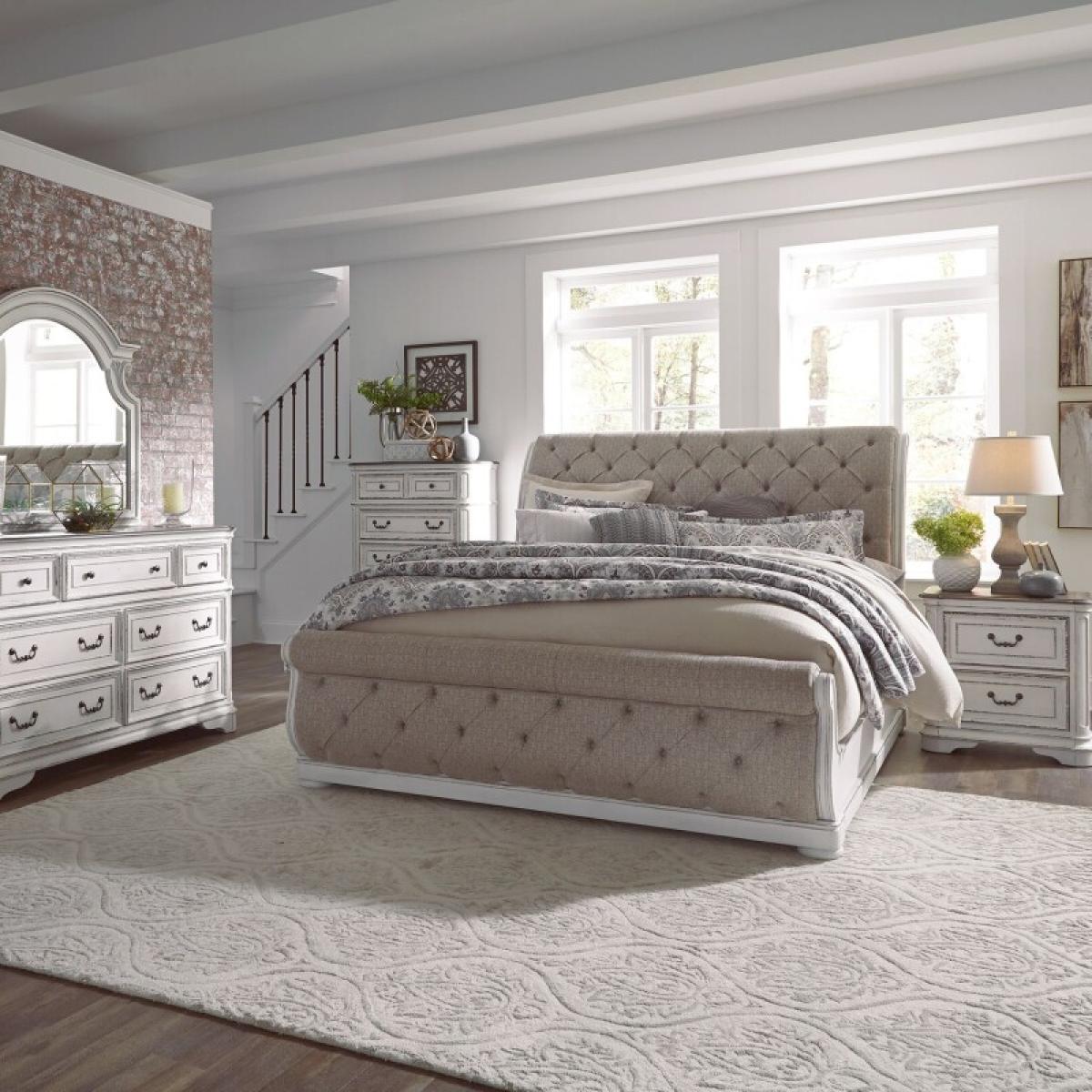 Magnolia Manor King California Upholstered Sleigh Bed, Dresser & Mirror, Chest, Night Stand - Image 2